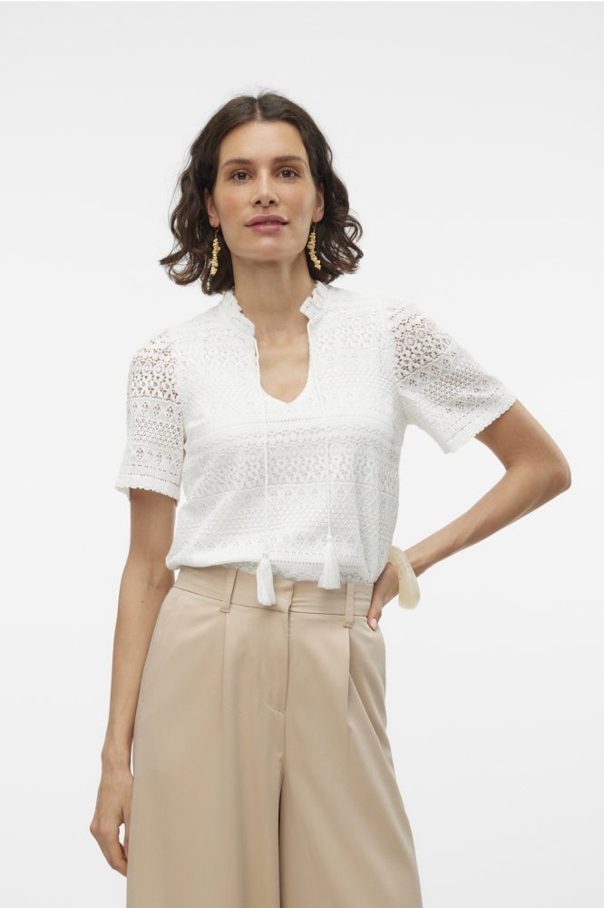 VMHONEY LACE S/S TASSEL TOP WVN GA 10309263 SNOW WHITE